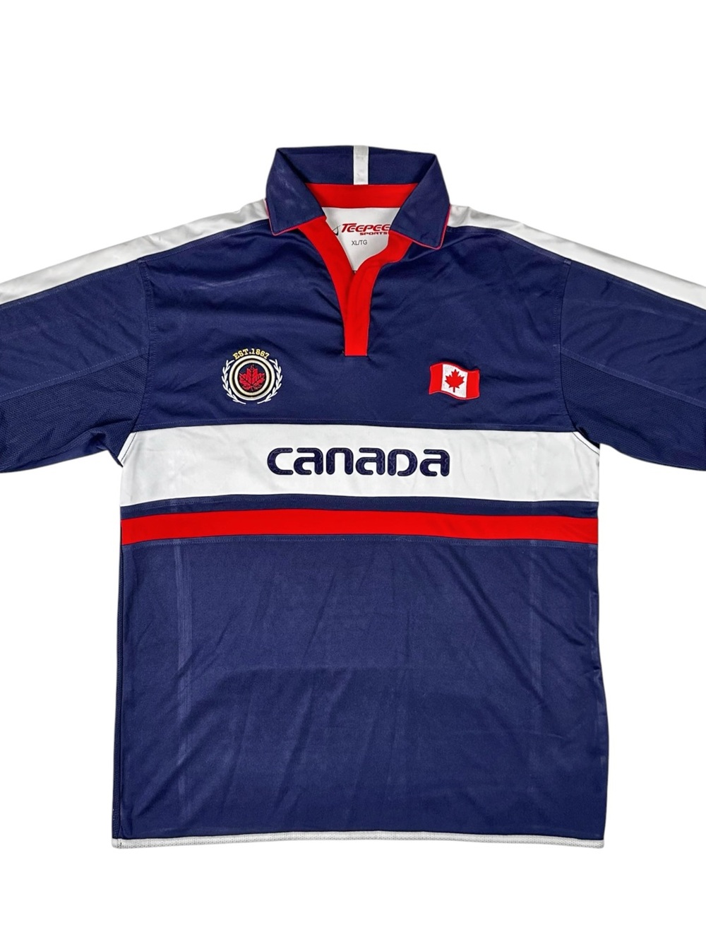 Canada Jersey Men's Size XL Teepee Sports Blue Short Sleeve V Neck Rugby Shirt